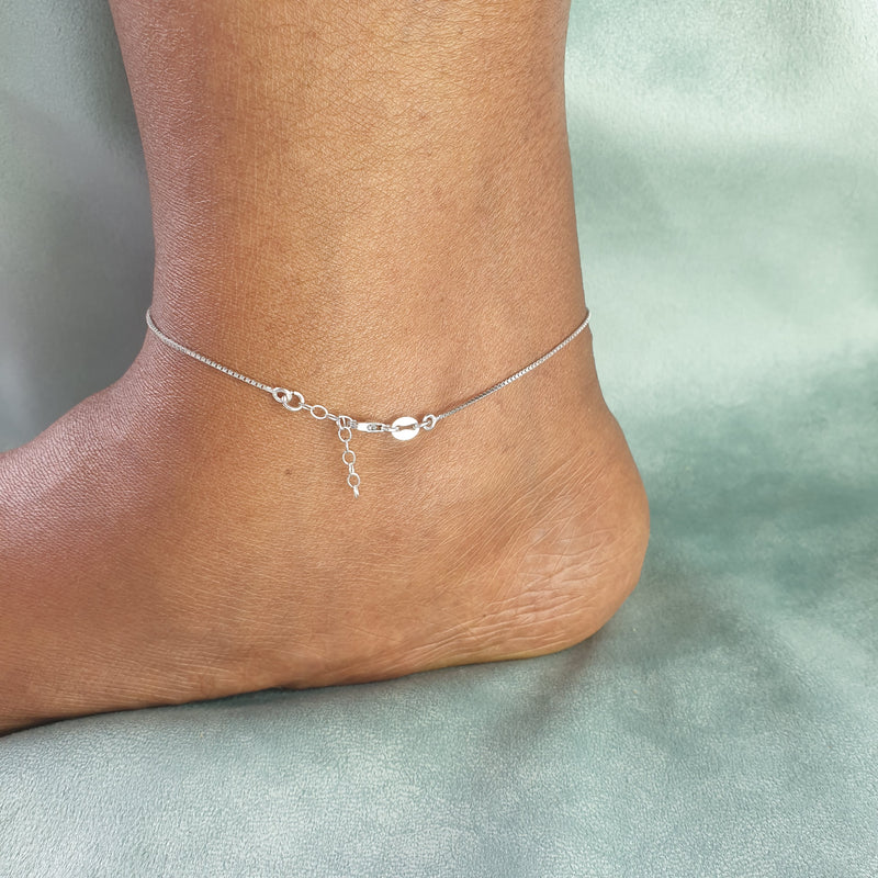 Black Beads Silver Anklet