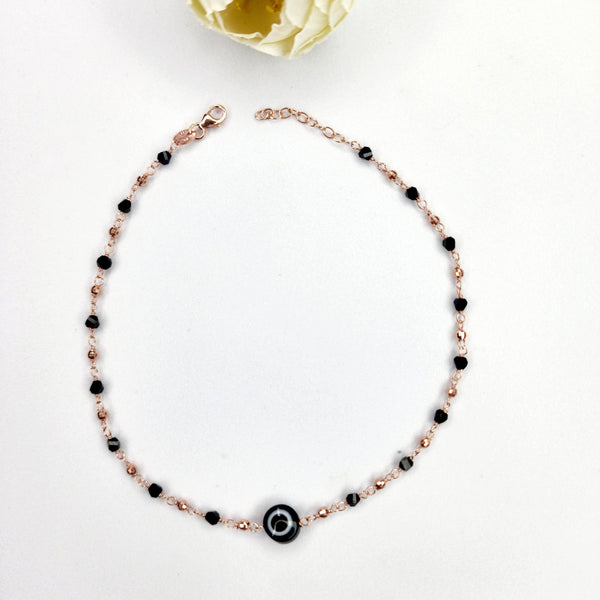 Rosegold Black Evil Eye Anklet