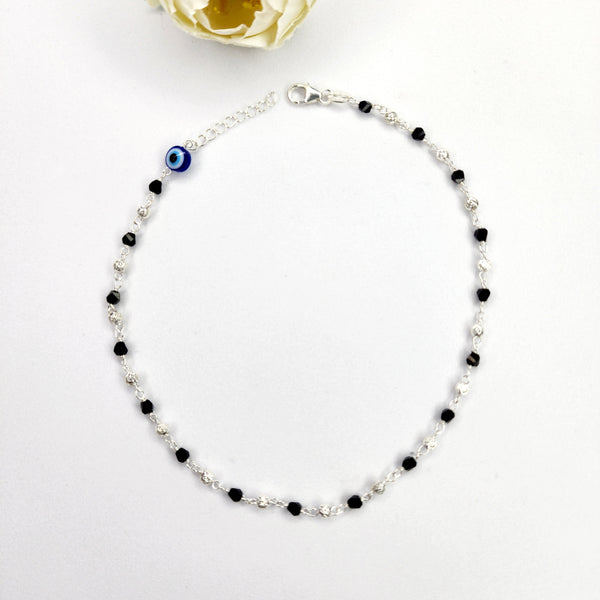 Blue Evil Eye Silver Anklet