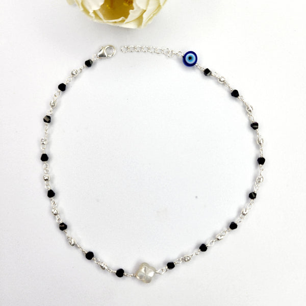 Flower Evil Eye Silver Anklet