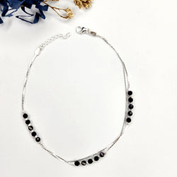 Black Crystal Silver Anklet