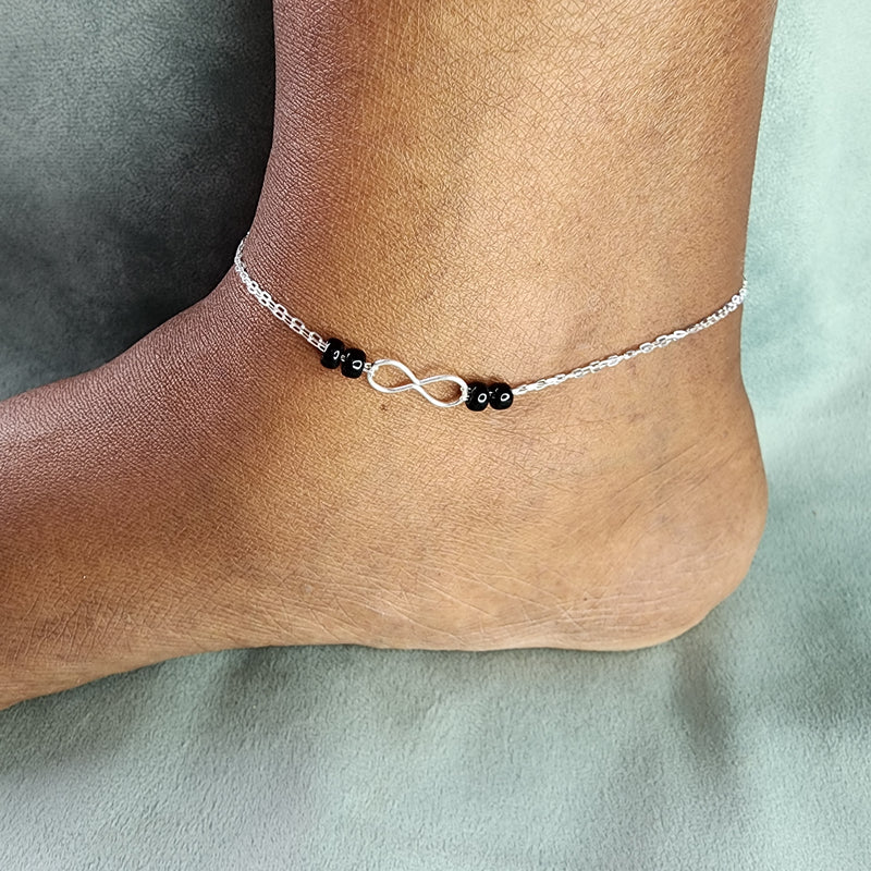 Black Bead Infinity Anklet