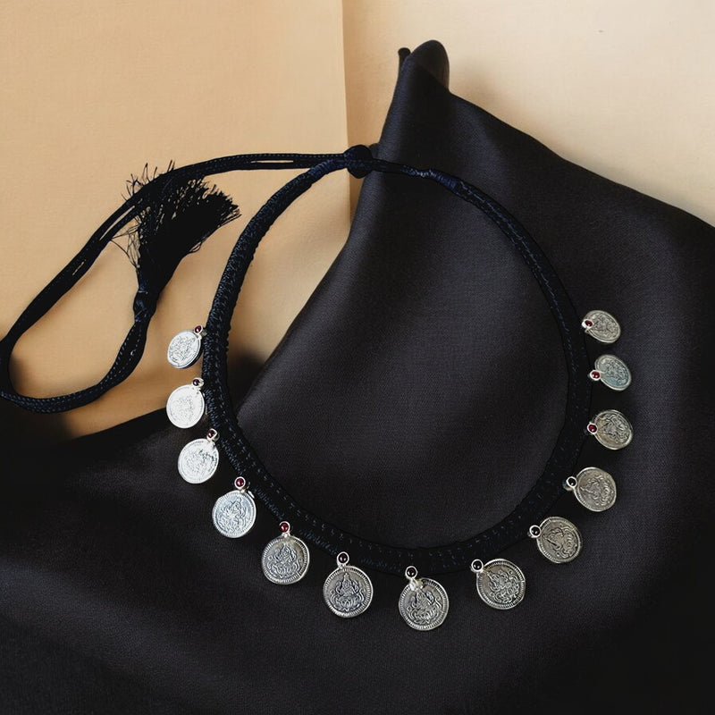 Oxidized Coin Thread Necklace