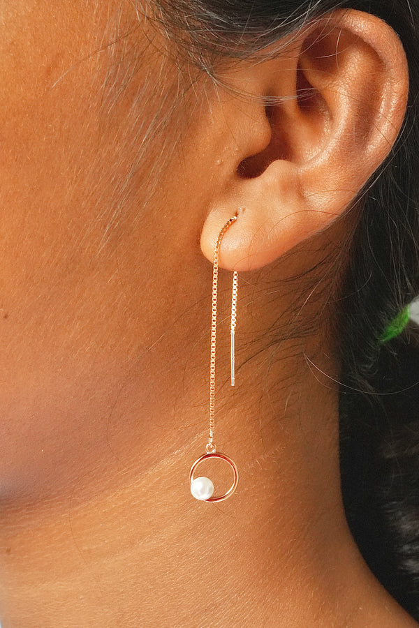 Pearl Hoop 18k rosegold 925 Silver Sui Dhaga Earrings