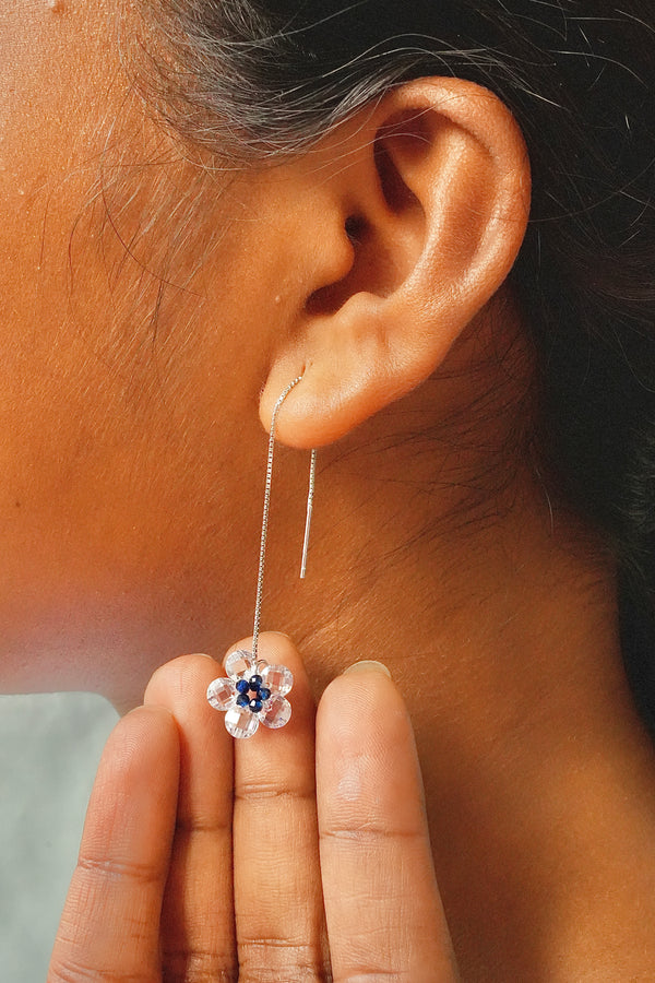 Crystal Flower 925 Silver Sui Dhaga Earrings