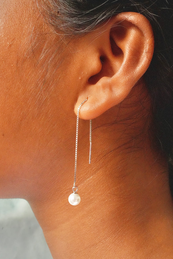 Pearl 18k Rhodium 925 Silver Sui Dhaga Earrings