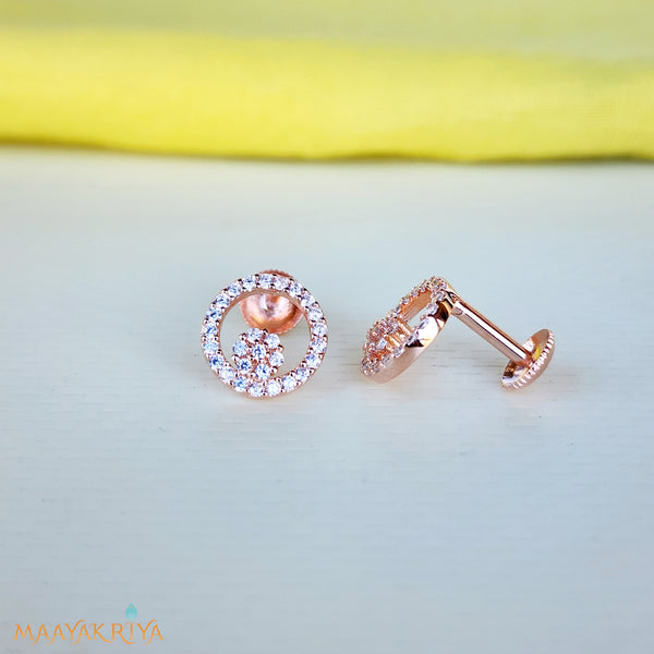 Round Flower Rosegold Earrings